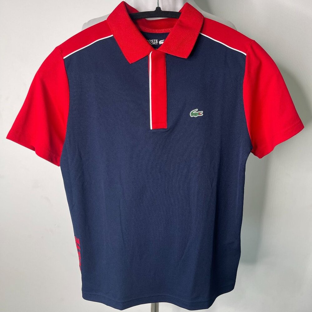Lacoste Sport Kid's Blue Red Ultra-Dry Piqué Polo Short Sleeve Shirt Size 14